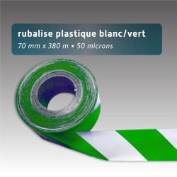 Rubalise de chantier en plastique recyclée 70mm*380m verte et blanche